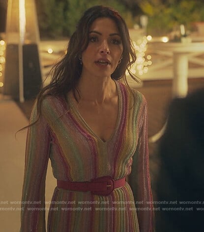 Billie’s metallic striped dress on Sex/Life