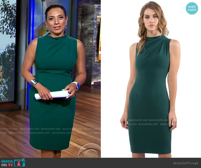 Black Halo Corrine Dress in Neptune worn by Michelle Miller on CBS Mornings