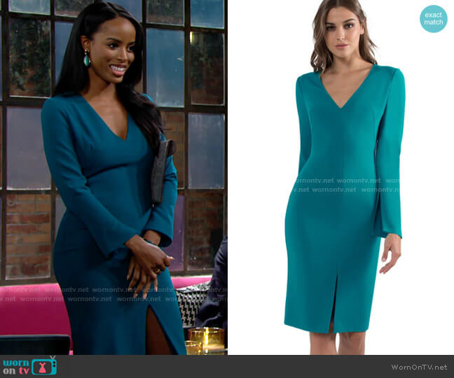Black Halo Sambora Dress in Jade worn by Imani Benedict (Leigh-Ann Rose) on The Young and the Restless
