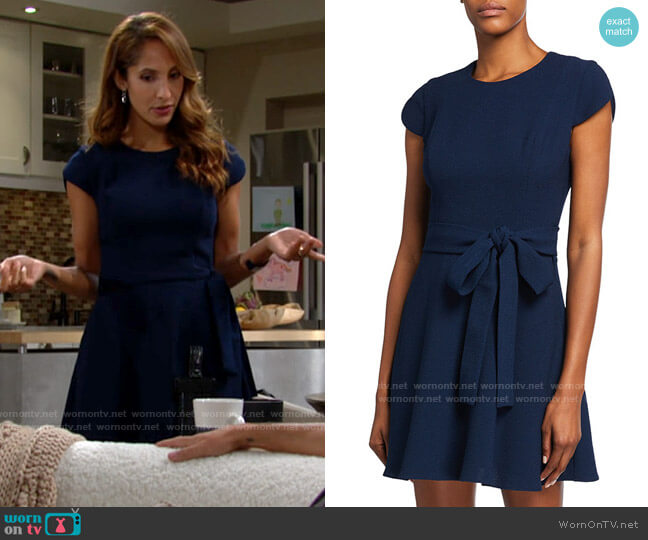 Black Halo Skylar Dress in Bluestone worn by Lily Winters (Christel Khalil) on The Young and the Restless