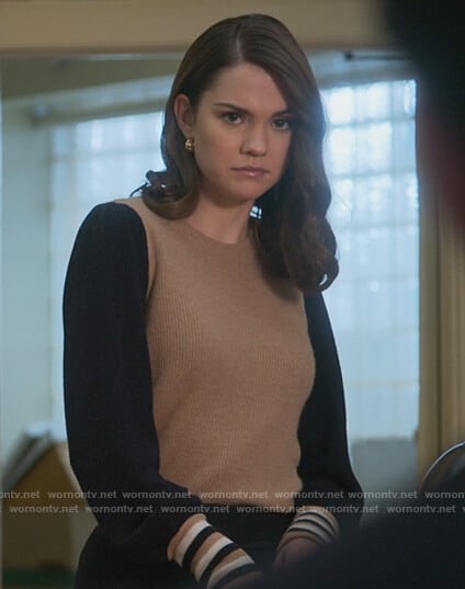 Callie’s colorblock sweater with stripe cuffs on Good Trouble