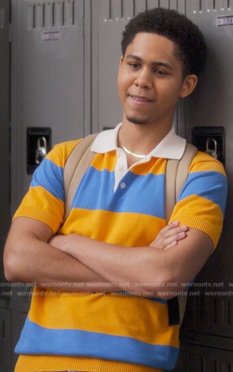 Chad’s orange and blue striped polo on American Horror Stories