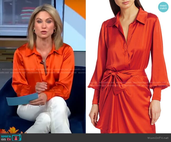 Cinq a Sept Carine Silk Bodysuit worn by Amy Robach on Good Morning America