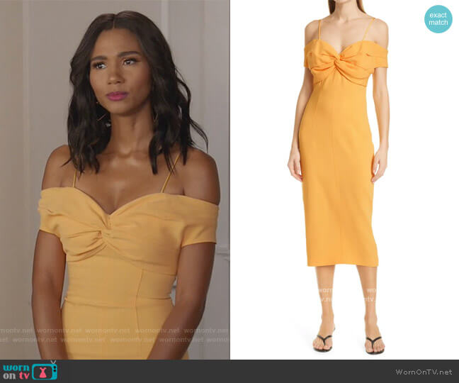 Cinq a Sept Jody Convertible Strap Off the Shoulder Dress worn by Layla Keating (Greta Onieogou) on All American