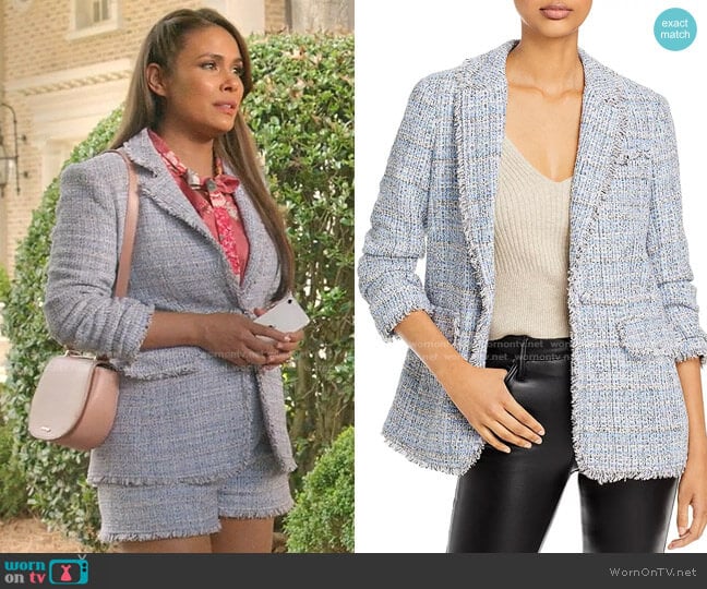 Cinq a Sept Khloe Bouclé Blazer worn by Cristal Jennings (Daniella Alonso) on Dynasty