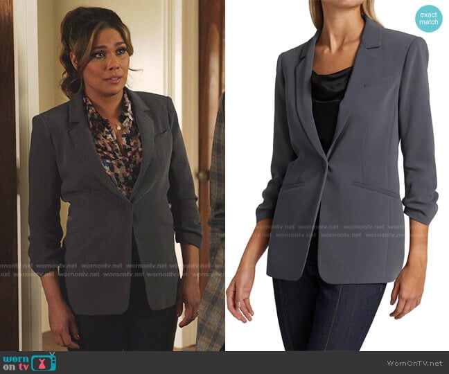 Cinq a Sept Khloe Crepe Ruched Blazer worn by Cristal Jennings (Daniella Alonso) on Dynasty