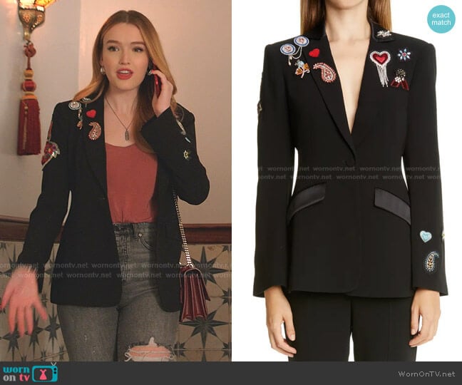Cinq a Sept Love Cheyenne Bejeweled Blazer worn by Kirby Anders (Maddison Brown) on Dynasty