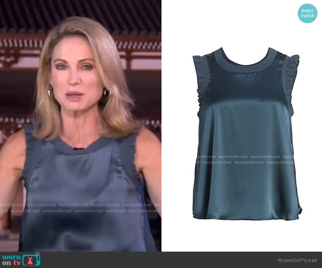 Cinq a Sept Lenore Ruffle Silk Blouse worn by Amy Robach on Good Morning America