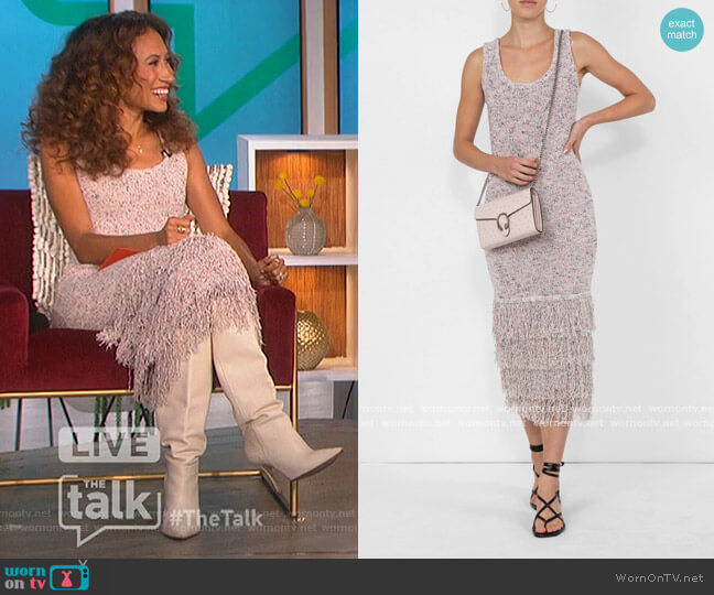 Cushnie Sleeveless Midi Length Dress with Tiered Fringe worn by Elaine Welteroth on The Talk