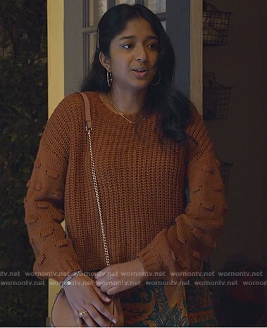 Devi’s brown knitted sweater on Never Have I Ever