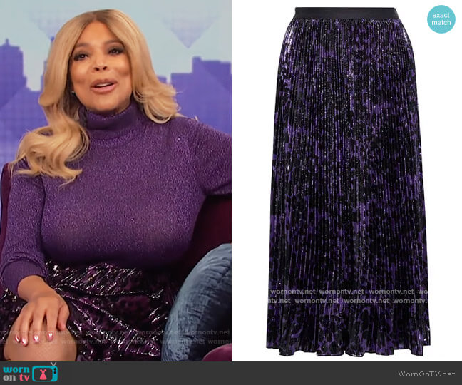 Diane von Furstenberg Brett pleated leopard-print metallic velvet midi skirt worn by Wendy Williams on The Wendy Williams Show