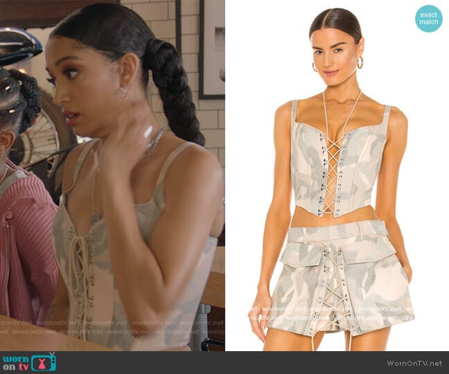 Dion Lee Ikat Camo Corset worn by Olivia Baker (Samantha Logan) on All American