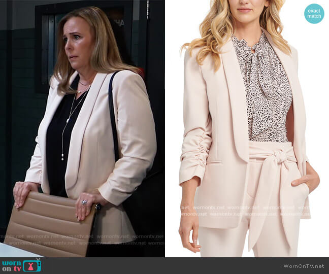 DKNY Shawl Collar Ruched Sleeve Blazer worn by Laura Collins (Genie Francis) on General Hospital