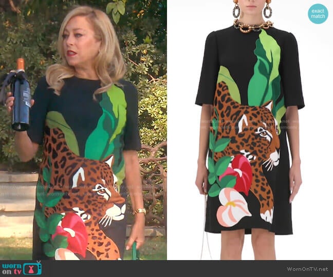Dolce & Gabbana Short Dress in Cady with Leopard Patch worn by Sutton Stracke on The Real Housewives of Beverly Hills