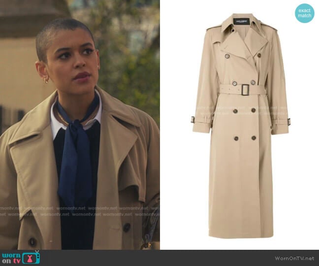 Dolce & Gabbana Double-Breasted Long Trench Coat worn by Julien Calloway (Jordan Alexander) on Gossip Girl
