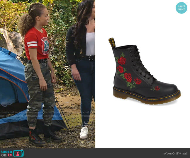 Dr. Martens 1460 Vonda Embroidered Bootie worn by Ava (Shelby Simmons) on Bunkd