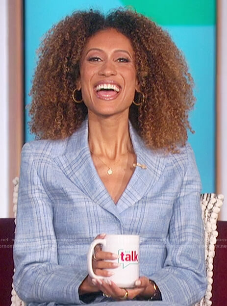 Elaine’s blue plaid blazer and pants on The Talk