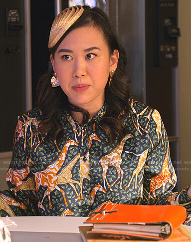 Eleanor’s giraffe print blouse on Never Have I Ever