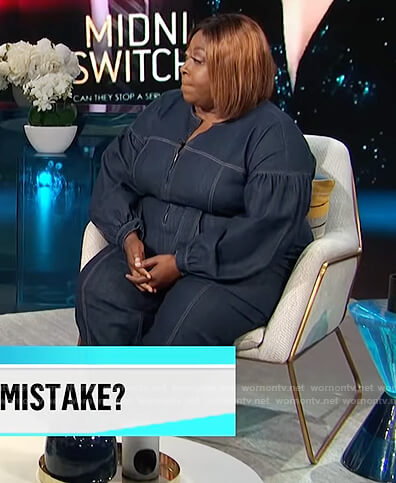 Loni’s denim tie waist jumpsuit on E! News Daily Pop