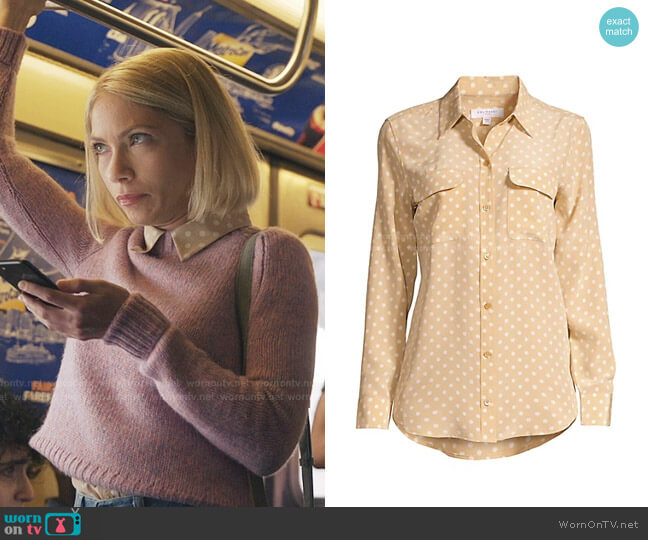 Equipment Signature Slim-Fit Polka Dot Silk Shirt worn by Kate Keller (Tavi Gevinson) on Gossip Girl