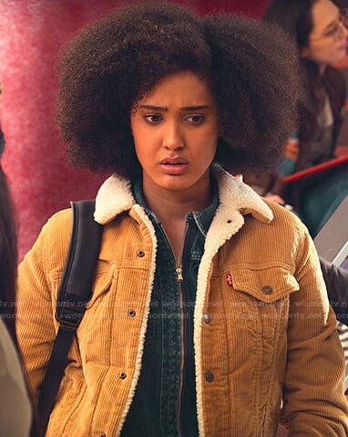 Fabiona’s beige corduroy jacket on Never Have I Ever