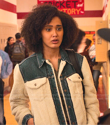Fabiona’s sherpa denim jacket on Never Have I Ever