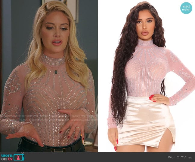 Fashion Nova Giselle Rhinestone Bodysuit in Mauve worn by Heidi Montag (Heidi Montag) on The Hills New Beginnings