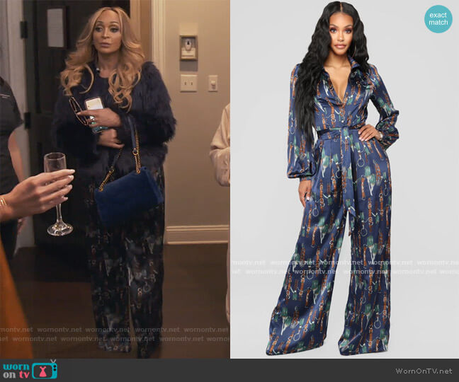 Fashion Nova The Entertainer Satin Jumpsuit worn by Karen Huger on The Real Housewives of Potomac