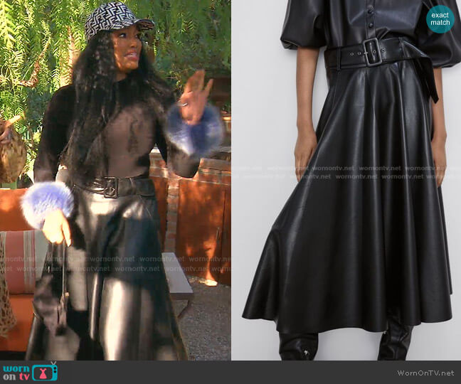 Zara Faux Leather Skirt worn by Garcelle Beauvais on The Real Housewives of Beverly Hills