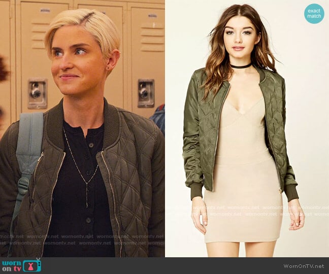 Forever 21 Green Quilted Bomber Jacket