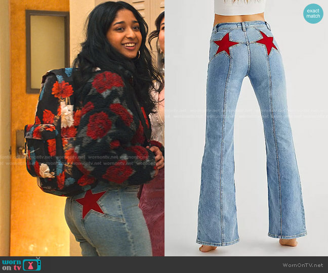 Free People Firecracker Flare Jeans worn by Devi Vishwakumar (Maitreyi Ramakrishnan) on Never Have I Ever