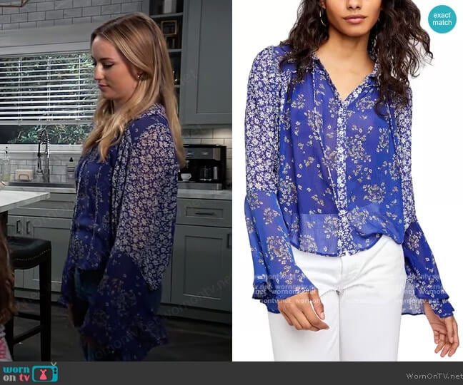 Free People Serena Printed Blouse worn by Josslyn Jacks (Eden McCoy) on General Hospital
