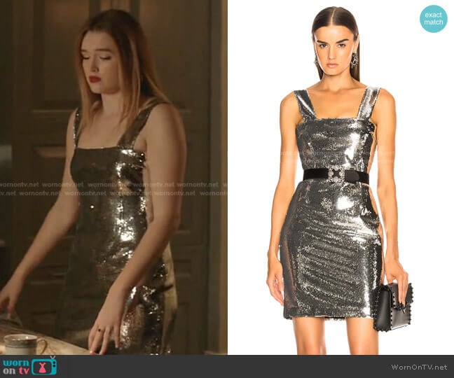Galvan Chrome Mini Dress worn by Kirby Anders (Maddison Brown) on Dynasty