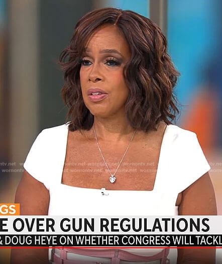 Gayle King’s white square neck dress on CBS Mornings