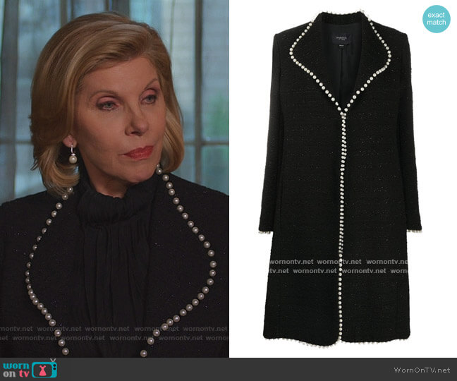 Giambattista Valli Faux-pearl trim tailored Coat worn by Diane Lockhart (Christine Baranski) on The Good Fight