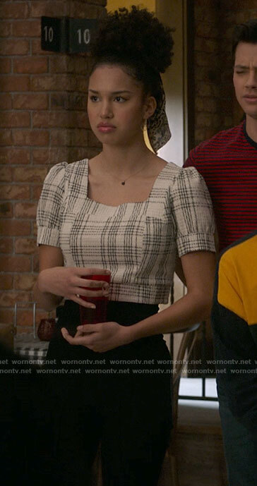 Gina’s white plaid crop top on High School Musical The Musical The Series