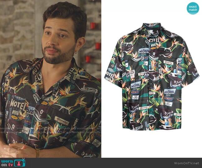 Givenchy Motel Print Short-Sleeve Shirt worn by Sam Flores (Rafael de la Fuente) on Dynasty