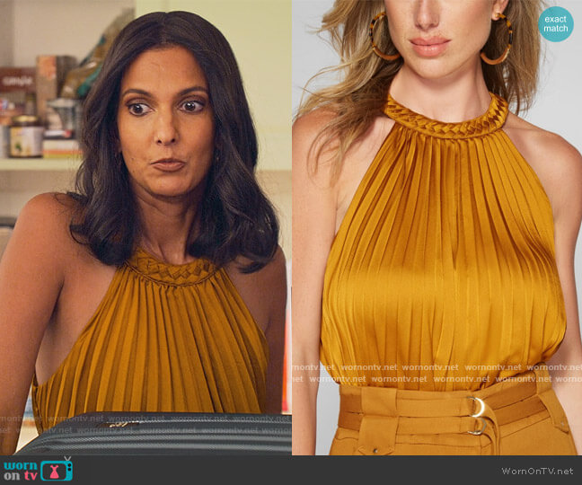 Guess Polina Pleated Braid Bodysuit worn by Nalini Vishwakumar (Poorna Jagannathan) on Never Have I Ever