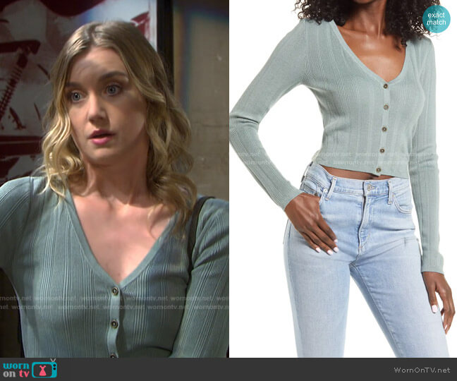 Guess Camille Sweetheart Crop Cardigan worn by Claire Brady (Isabel Durant ) on Days of our Lives
