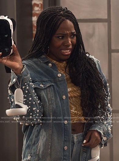 Harper’s pearl embellished denim jacket on iCarly