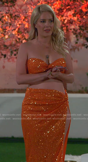 Heidi’s orange sequin top and skirt set on The Hills New Beginnings
