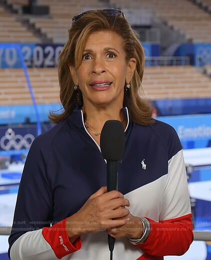 Hoda’s blue, white and red colorblock pullover on Today