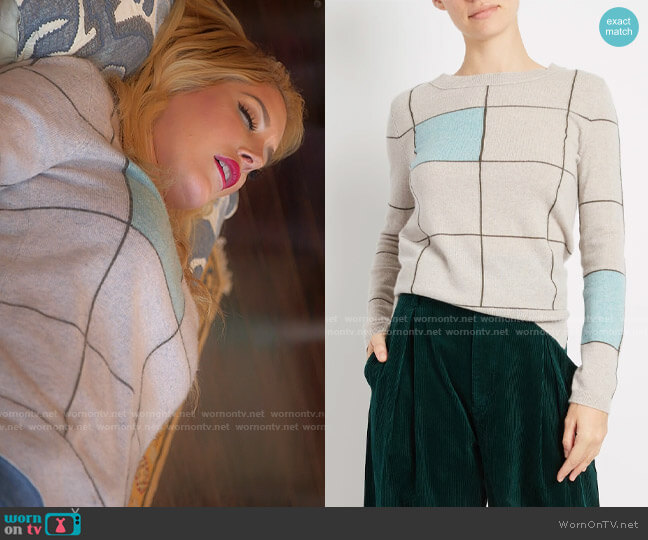 Inhabit Cashmere Checkered Crew worn by Heidi Montag (Heidi Montag) on The Hills New Beginnings