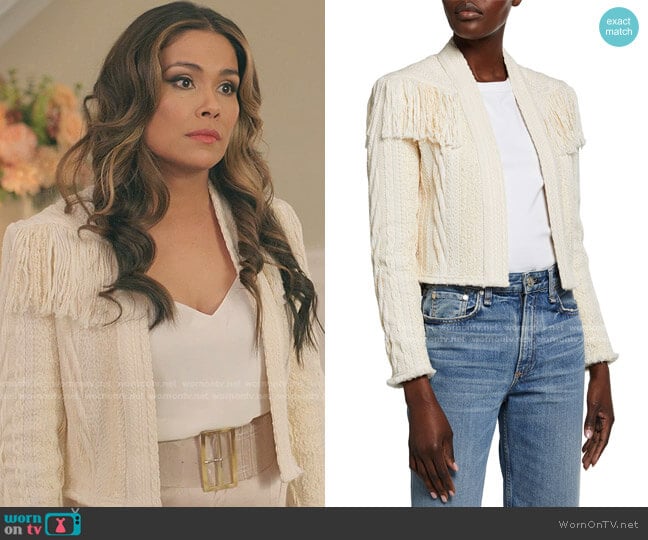 Iro Teva Cropped Fringe Jacket worn by Cristal Jennings (Daniella Alonso) on Dynasty