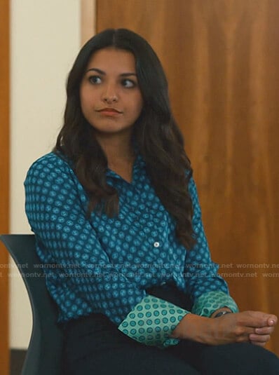 Dr. Ivy Turcotte’s blue printed shirt on Nurses