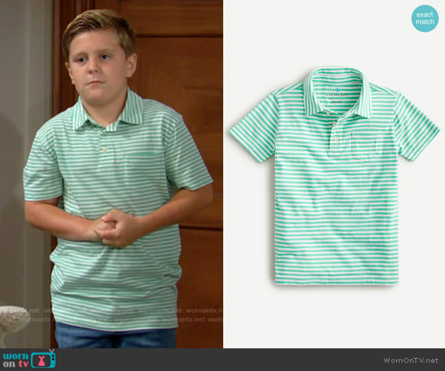 J. Crew Boys Polo Shirt in Ivory Green Stripe