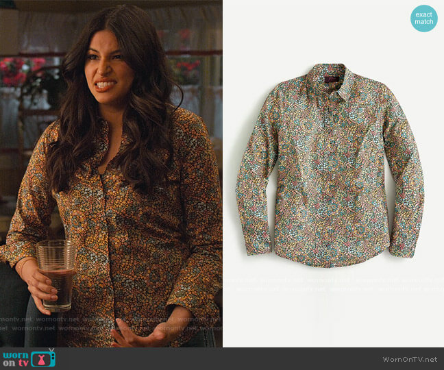 J. Crew Perfect shirt in Liberty® Little Marquess print worn by Kamala (Richa Moorjani) on Never Have I Ever