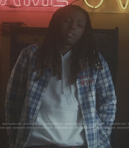Jake’s blue born winner plaid jacket on The Chi