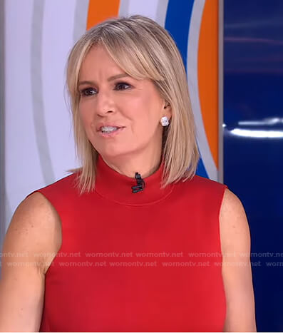 Jennifer’s red mock neck sleeveless dress on Good Morning America