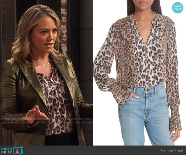 Joie Tariana Leopard Print Silk Blouse